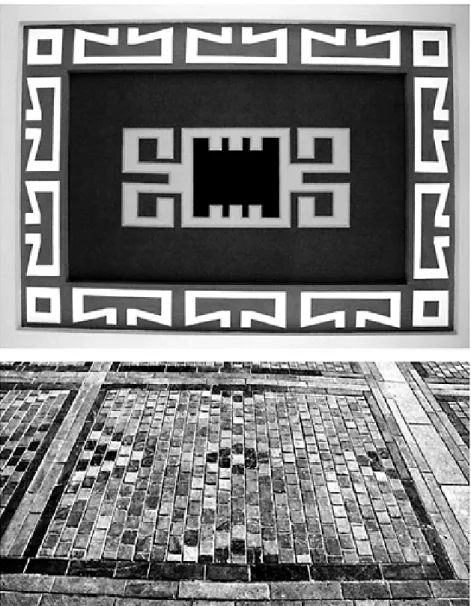 Figure 6.4 Turkish carpet ceiling  decoration (top) and floor paving  (bottom) at Anitkabir (source: 
