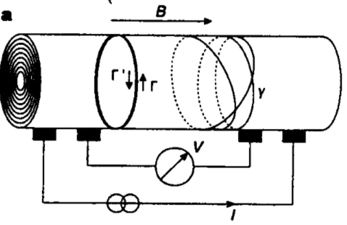 Figure 1.7: Diagram of a MWNT, composed of a series coaxial cylinders. A periodic magneto-resistance is expected to originate from quantum interference of back-scattered electron trajectories