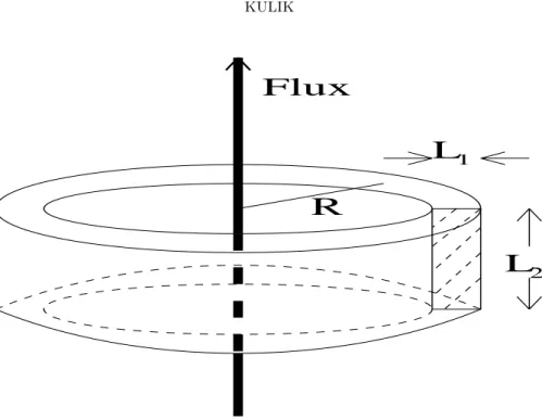 Figure 2. Aharonov-Bohm loop of radius R, cross sectional area S 0 = L 1 L 2 , and the source of magnetic flux in form of thin solenoid piercing the ring.
