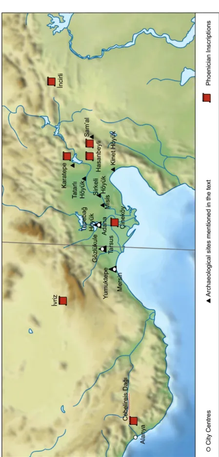 Figure 1: Map of Plain Cilicia with the archaeological sites and Phoenician  inscriptions mentioned in the text (adapted from Wikimedia Commons: 