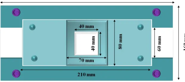 Figure  24.  Lateral  dimensions  of  the  photocatalytic  flow  reactor.    Brown  circles  show the positioning of viton O-rings.