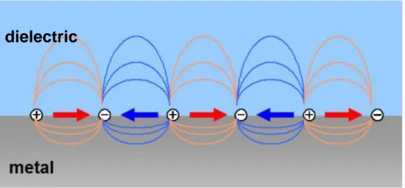 Figure 2.4 Schematic representation of surface plasmons in the TM mode [20] 