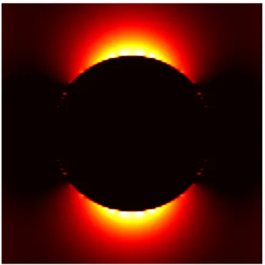 Figure 3.7: Near fields for sphere with radius r = 30 nm under resonance condi- condi-tion, λ P R = 390 nm