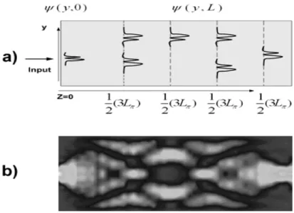 Figure 3. 5: a)Multi-mode waveguide showing the input field, mirrored single image, a direct single image, and two fold images