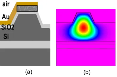 Figure 3. 10: (a)Schematic diagram of waveguide structure, (b) TE fundamental mode shape for Si ridge waveguide as calculated by BPM.