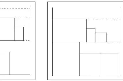 Figure 2.1 : NFDH (left) and FFDH (right) algorithms applied to the list of rectangles L.