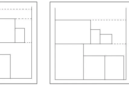 Figure 2.1 : NFDH (left) and FFDH (right) algorithms applied to the list of rectangles L.