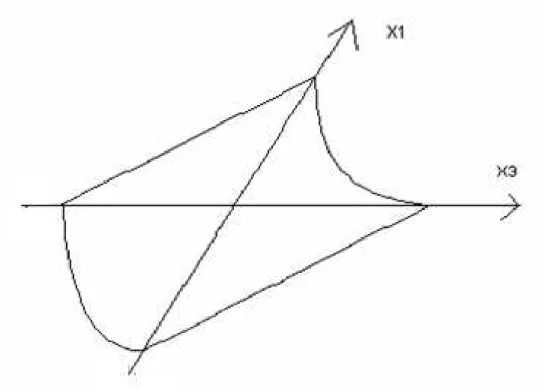 Figure 2.11: The projection of the 3D shape that represents the intersection by a sphere in two dimensions.