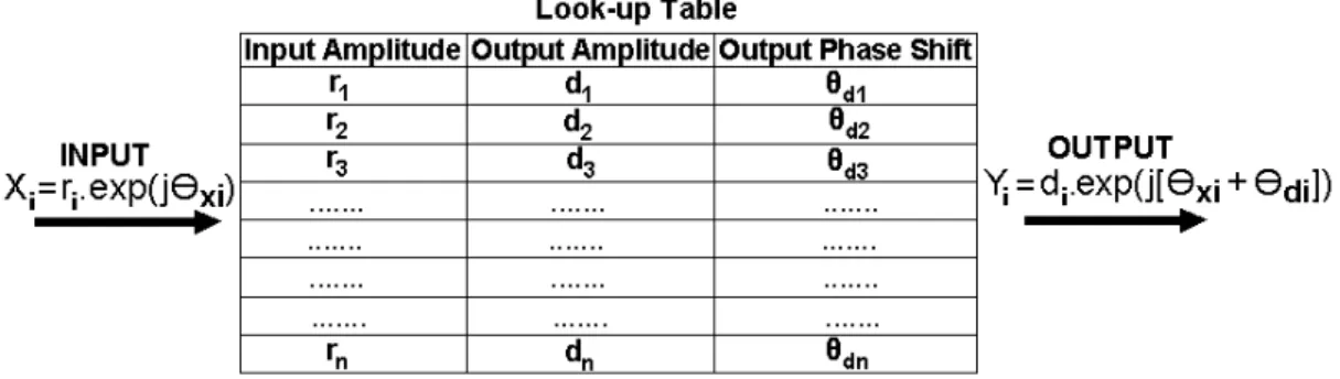 Figure 4.7: Block diagram of the implemented polar look-up table predistorter [18]