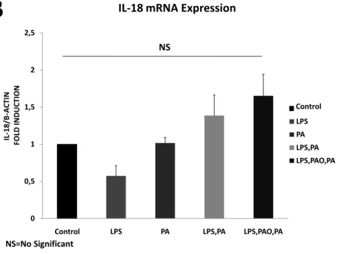 Figure  4.1:  The  effect  of  palmitoleate  on  palmitate-induced  IL-1β  and  IL-18  mRNA  expression levels in the human monoytic cell line, THP-1