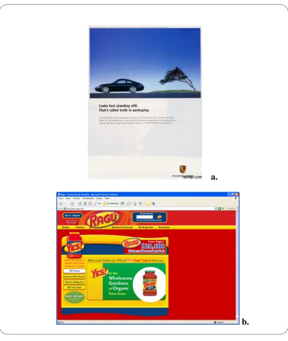 Figure 1: Portrait arrangement in application  a. Porche advertising in A4 sheet of paper  b.Ragu sauce advertising on a computer monitor    Source: < http://www.ragu.com/> 