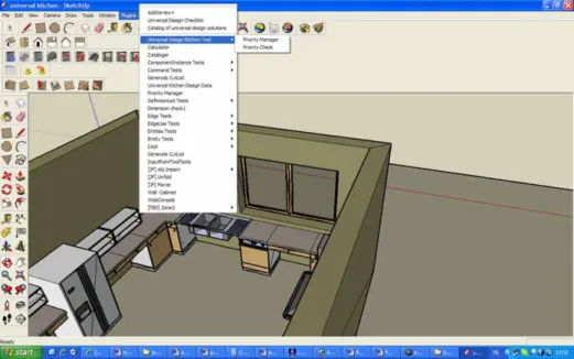 Figure 8. The screenshot of SketchUp drawing area showing the developed CAD plug-in tool under ‘Plug-ins’ menu.