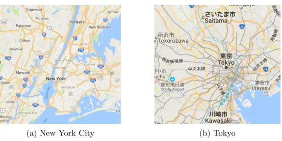 Figure 4.9: The regions covering all user locations on map in the experiments.