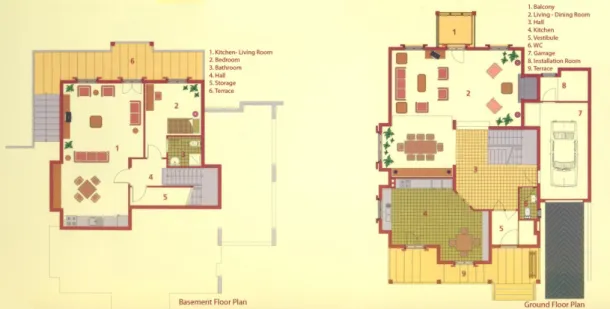 Figure 3.6. Basement and ground floor plan of semi-detached villas (Angora Evleri  Advertisement Booklet) 