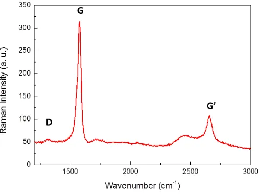 Figure 3-10 Raman spectrum of single wall carbon nanotube. D- and G’ bands indicate  disorders whiles G-band carries graphitic nature
