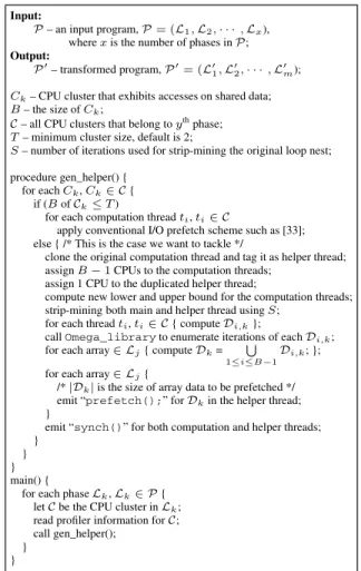Figure 9: Compiler algorithm for transforming a given code to insert I/O prefetch instructions.