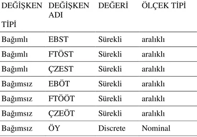 Tablo 3.1 Tanımlanan Değişkenler 