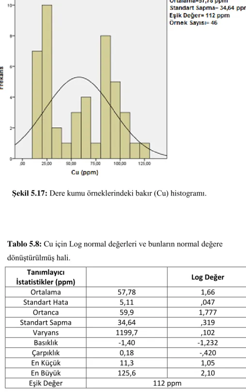 Tablo 5.8: Cu için Log normal değerleri ve bunların normal değere    dönüĢtürülmüĢ hali