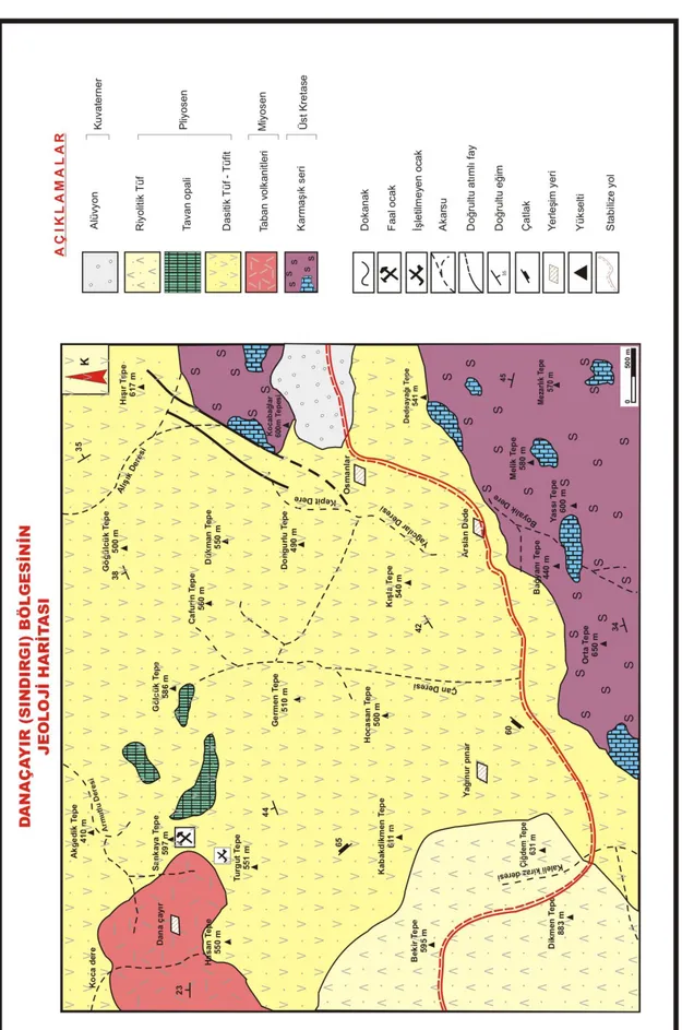 Şekil 3.1 İnceleme alanının jeoloji haritası