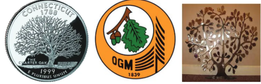 Fig. 3. Three states in USA has oak tree in their insigne (on the left), General Directorate of Forestry (in the middle), the oak figure that is the  symbol of Zeus (on the right)