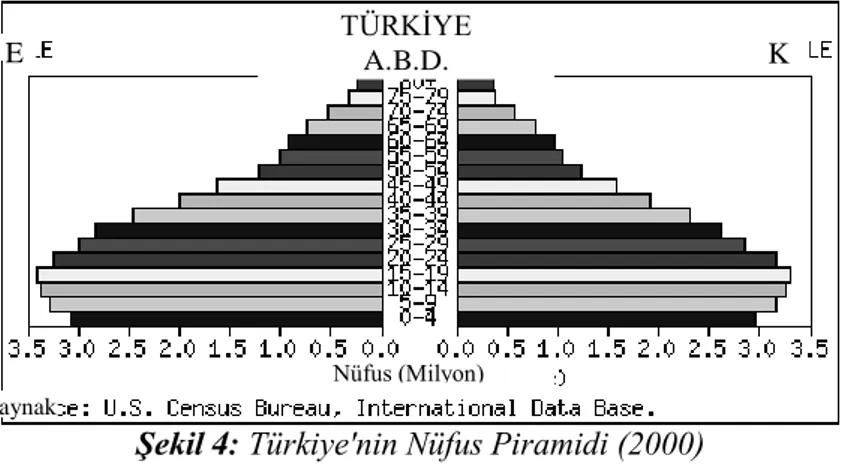 Şekil 4: Türkiye'nin Nüfus Piramidi (2000)  Figure 4 : Population Pyramid of Turkey 