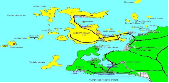 Şekil 1: Ayvalık İlçesi ve Cunda Adası Haritası 