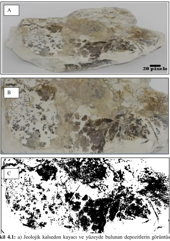 Şekil  4.1: a) Jeolojik  kalsedon kayacı  ve  yüzeyde bulunan depozitlerin  görüntüsü
