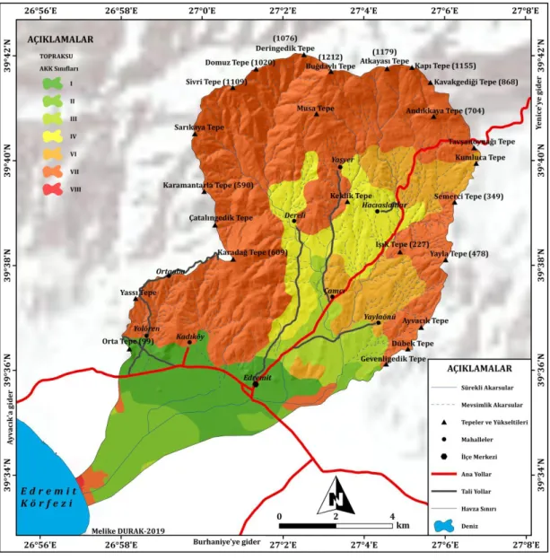 ġekil 35: Edremit Çayı Havzası'nın TOPRAKSU Tarafından HazırlanmıĢ Arazi  Kabiliyet Sınıfları Haritası (1978) 