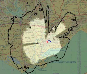 Fig. 4. 70 dB(uV/m) coverage contour of Kaletepe, ˙Izmir (N