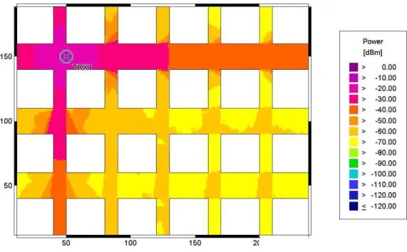 Figure 3.13: 24 block study with ray tracing model (1 reflection, 1 diffraction) using Winprop