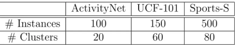 Table 5.6: The best cluster numbers and the number of instances in per class for each dataset.