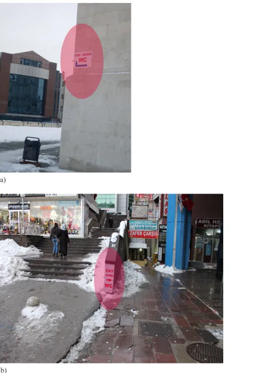 Figure 8. [In colour online.] Two examples of toilets with inadequate signs.
