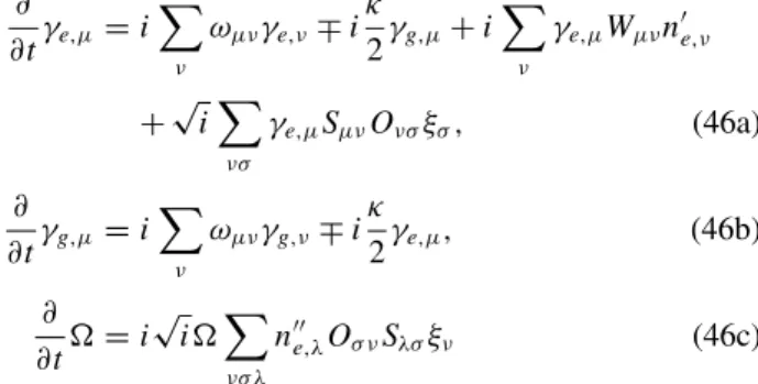 FIG. 2. Rydberg excitation echo sequence as described in the text. (a) Excited state population N e : gauge P with adaptive gauge (solid black), mean-field (dotted black), deviating only at the latest times, ω-expansion (dashed red)