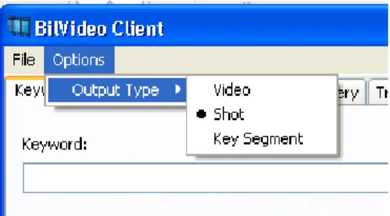 Figure 5.4: The options menu: the user selects the output type of the query