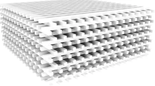 Figure 1.1: A 3 dimensional photonic crystals made from alumina rods. Alumina rods are arranged in a face cubic centered arrangement.