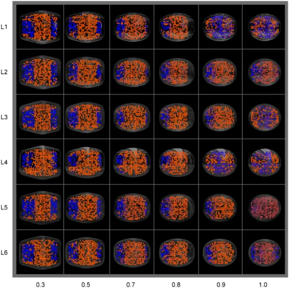 Fig. 6. Pixel classiﬁcation using mixture of two Gaussians. Each panel shows a movie frame with a subset of classiﬁed (fast vs