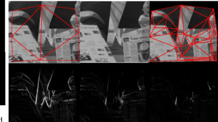 Figure 6: “Cliff”. Top row,left to right: Reference and target  and predicted frames. Bottom row, left to right: Initial error,  error before non-linear refinement, error after non-linear  refinement