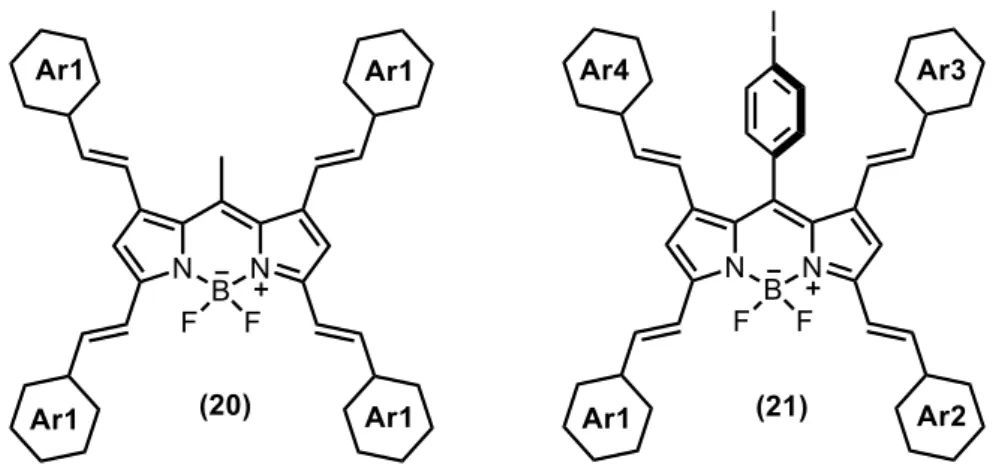 Figure 24. Illustration of tetra-styryl derivatives including formyl groups at 7-, and 1,7- 	   positions