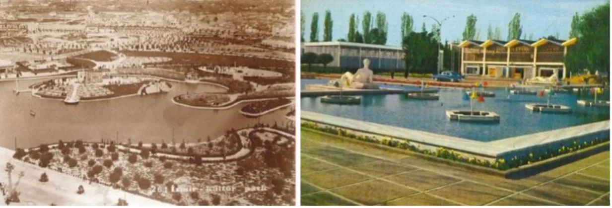 Figure 2.6: Artificial lake, islands and pool in Izmir Culture Park in the late 1930s (Source: “Izmir Enternasyonal Fuarı.” [Online]