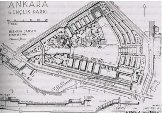 Figure 2.11: 1934 Jansen Plan shows the location of Youth Park in Ankara (Source : “1934 Jansen Plan.”[Online]