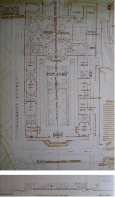 Figure 2.18: Gezi Park plan and section by Henri Prost, November 17, 1938 (Source: F. C