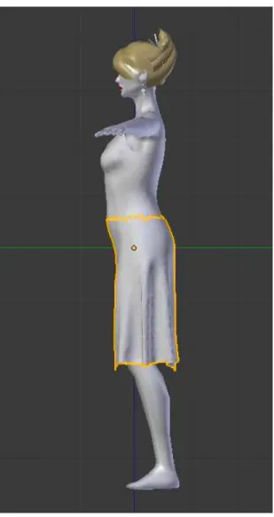 Figure 3.4: The dress, positioned on the body, along with the upper-part of the skeleton