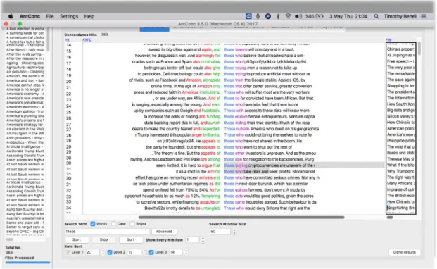 Figure 2.  Sample concordance analysis for those in AntConc 