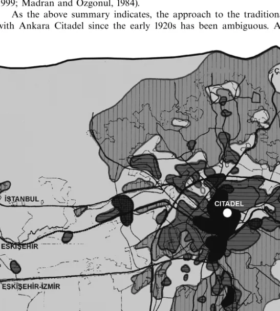 Figure 2. The development of Ankara since the 1920s and the location of the Citadel.