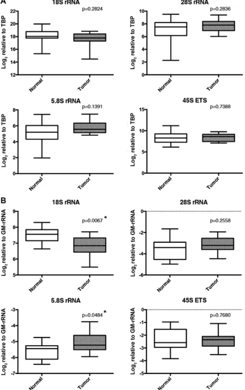 Figure 7. Expression analysis of rRNA transcripts in clinical breast cancer and normal pairs