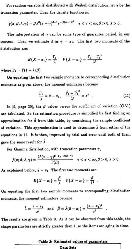 Table  3:  E s t i m a t e d   values  of  parameters  D a t a   Sets 