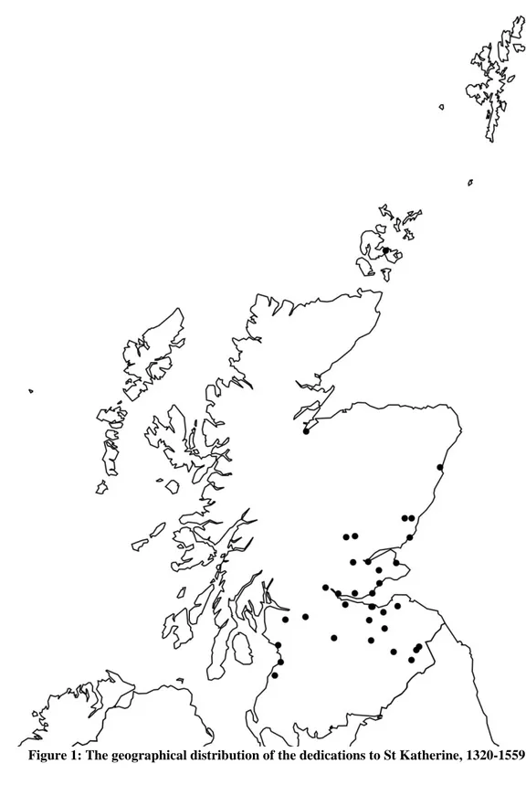 Figure 1: The geographical distribution of the dedications to St Katherine, 1320-1559 163