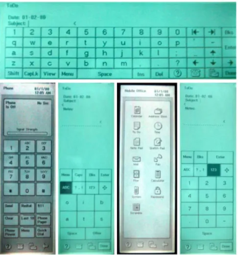 Figure 31: Simon’s icons and graphical user interface designs on various screen. 