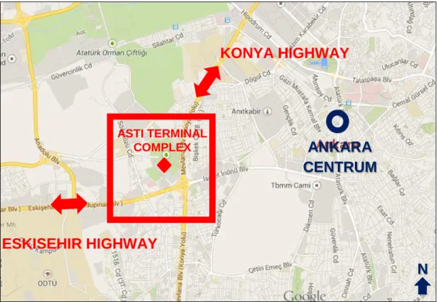 Figure 9: ASTI Terminal Location and Major Road Connections; Eskişehir and Konya  Highways  (Source: Google Maps, Retrieved June 05, 2014) 