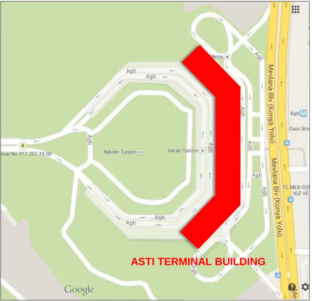 Figure 10: ASTI Terminal Building and Traffic Around the Building  (Source: Google Maps, Retrieved June 05, 2014) 